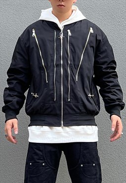 Black Zip details bomber Baseball jacket 