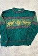 VINTAGE KNITTED JUMPER ABSTRACT REINDEER PATTERNED KNIT