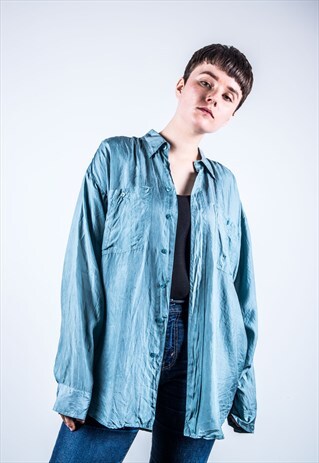 VINTAGE 1980S BLUE SILK SHIRT