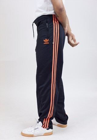 VINTAGE 90S ADIDAS BLACK/ORANGE TRACKSUIT BOTTOMS