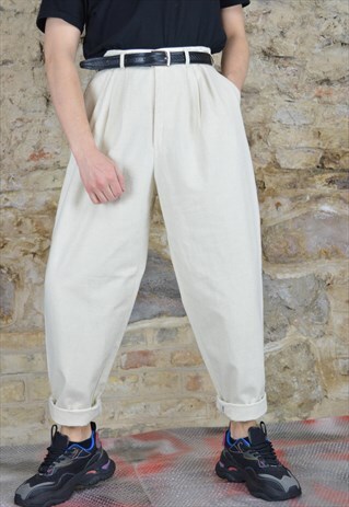 VINTAGE BEIGE CLASSIC STRAIGHT SUIT TROUSERS
