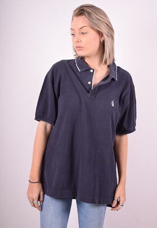 NAUTICA WOMENS VINTAGE POLO SHIRT LARGE BLUE 90'S