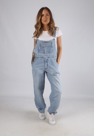 VINTAGE DENIM DUNGAREES WIDE TAPERED LEG UK 12 MEDIUM (G2P)