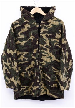 Vintage Camouflage Fleece Hoodie Zip Up Green Hooded 90s