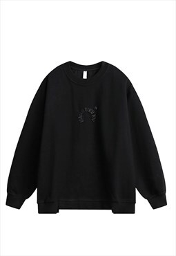 Textured sweatshirt grunge jumper skater top in black