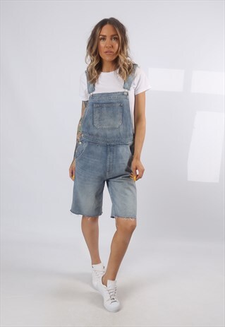 DENIM DUNGAREE SHORTS GAP VINTAGE UK 10 (C7BK)