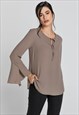 IRON BROWN FLOUNCE SLEEVE TOP BY CONQUISTA