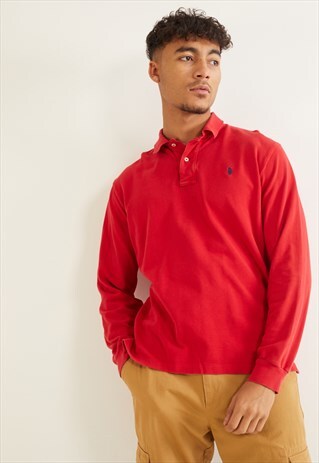 VINTAGE RALPH LAUREN LONG SLEEVE POLO TOP RED