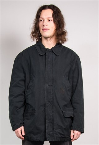 90'S VINTAGE BLACK RALPH LAUREN FLEECE LINED COAT JACKET