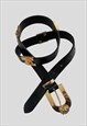 80's Vintage St Michael Black Leather Gold Lion Ladies Belt