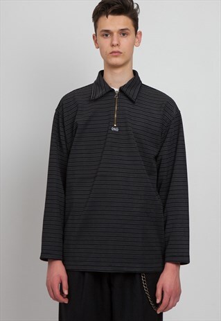 90S VINTAGE BLACK DOLCE&GABBANA LONG SLEEVE POLO SHIRT TOP