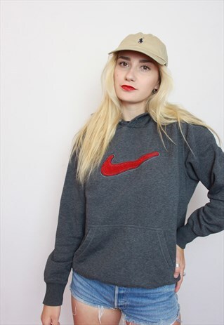 VINTAGE 90S NIKE RARE EMBROIDERY LOGO HOODIE GREY