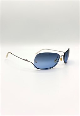 Chanel Sunglasses CC Rimless Blue Logo Pearl Monogram Tinted