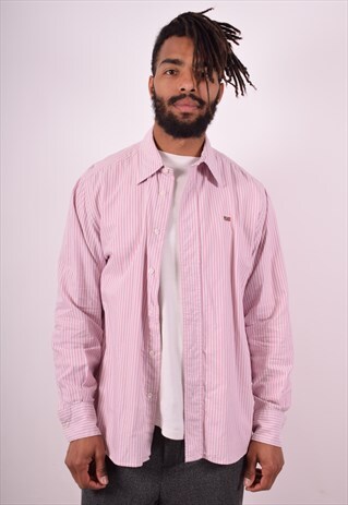 NAPAPIJRI MENS VINTAGE SHIRT LARGE PINK STRIPES 90S