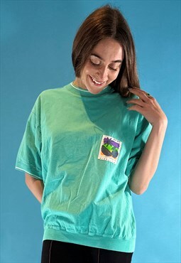 Vintage 1990s TuneSqaud Logo Mockneck Cuffed T-Shirt