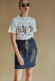 VINTAGE HIGH WAIST WASHED DENIM SKIRT WITH FRONT POCKETS XS
