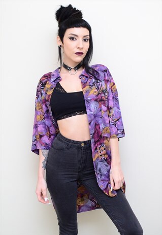 VINTAGE 90'S FUNKY FLORAL ABSTRACT PATTERNED OVERSIZED SHIRT