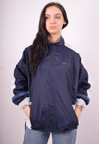 REEBOK WOMENS VINTAGE TRACKSUIT TOP JACKET LARGE BLUE 90'S