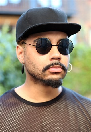 BLACK UNISEX RETRO ROUND SUNGLASSES