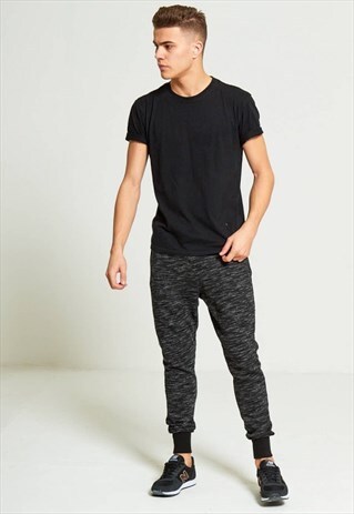 MENS BLACK MARL JOGGING BOTTOMS