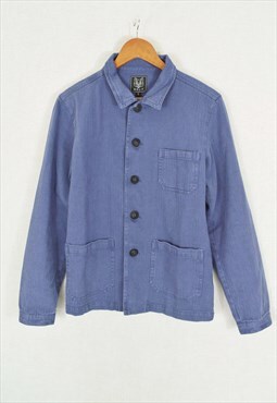 Indigo Washed Workwear Jacket French Chore Herringbone Blue