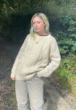 Vintage Size XL Chunky Knitted Aran Wool Jumper in Cream