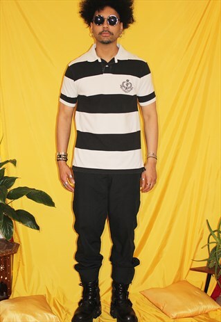 90S VINTAGE RALPH LAUREN STRIPED BLACK AND WHITE POLO SHIRT