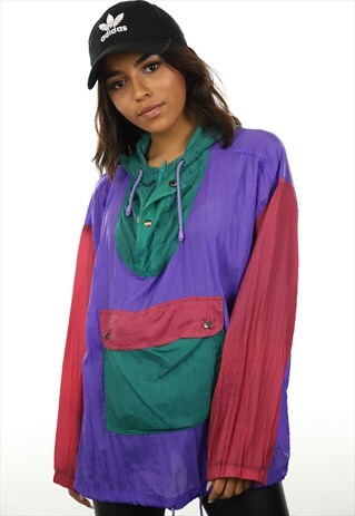 VINTAGE 90S COLOUR BLOCK ANORAK CAGOULE JACKET