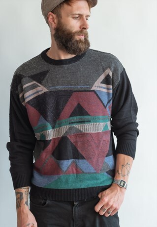VINTAGE 80S ABSTRACT FUNKY JUMPER IN ROUND NECK