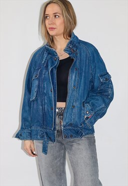 Vintage 80's Oversized Padded Denim Bomber Jacket