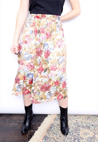 VINTAGE 90S FLORAL PRINT PLEATED MIDI SKIRT