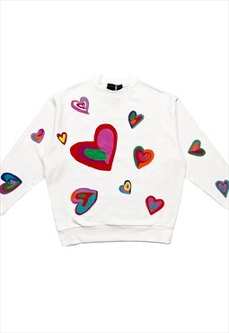 Retro White love heart sweatshirt