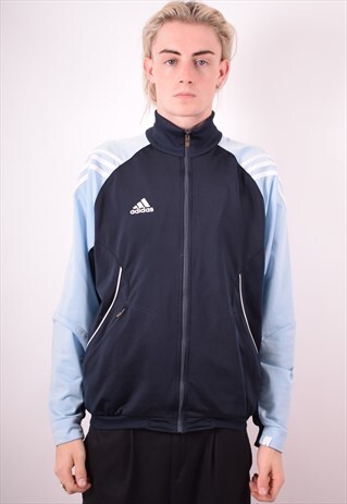 ADIDAS MENS VINTAGE TRACKSUIT TOP JACKET MEDIUM BLUE 90S