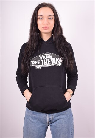 VANS WOMENS VINTAGE HOODIE JUMPER MEDIUM BLACK 90'S