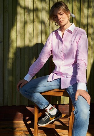 Y2K GAP LADIES STRIPED SHIRT PINK LONG