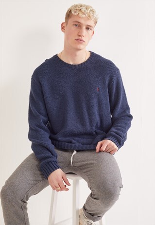 VINTAGE RALPH LAUREN KNITTED JUMPER BLUE