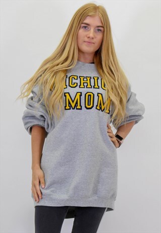 VINTAGE OVERSIZE USA MOM EMBROIDERED SWEATSHIRT IN GREY XL