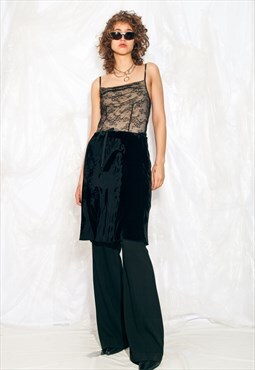 Vintage Y2K Designer Midi Skirt in Black Velvet