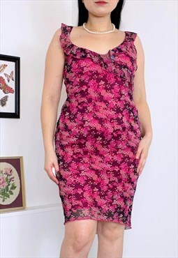 Vintage 90s Floral Pattern Mesh Dress
