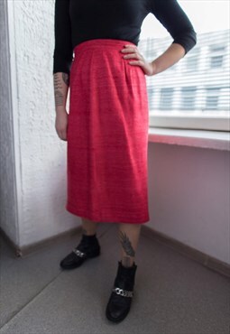Vintage 80's Red Midi High Waisted Textured Skirt