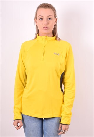 FILA WOMENS VINTAGE PULLOVER TRACKSUIT TOP LARGE YELLOW 90S