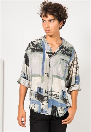 VINTAGE 80S CRAZY PRINT SHIRT / S1582