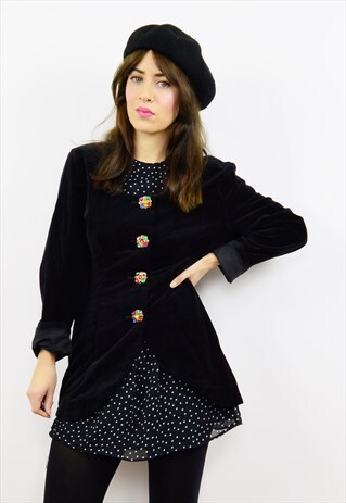 VINTAGE 90S BLACK VELVET FITTED BLAZER
