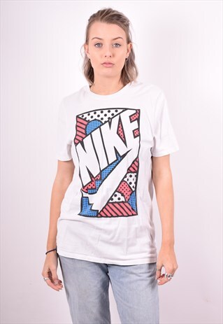 NIKE WOMENS VINTAGE T-SHIRT TOP MEDIUM WHITE 90'S