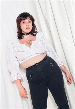 Reworked Milkmaid Top 80s Cottagecore Fairy Crop Blouse
