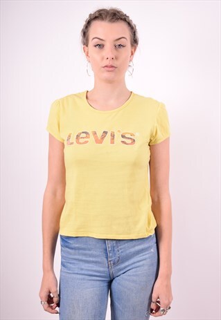 LEVI'S WOMENS VINTAGE T-SHIRT TOP MEDIUM YELLOW 90'S