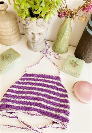 70S STYLE BOHO FESTIVAL JAZZY CROCHET HALTER CROP TOP