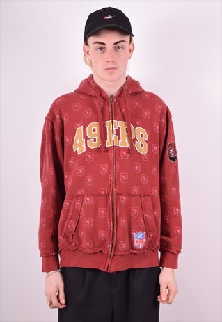 NFL MENS VINTAGE 49 ERS HOODIE JACKET LARGE RED 90'S