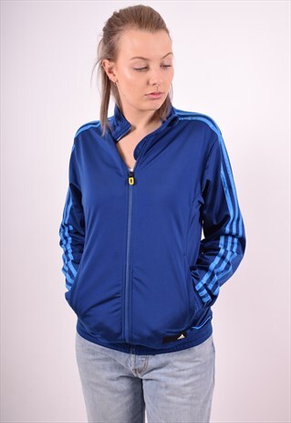 ADIDAS WOMENS VINTAGE TRACKSUIT TOP JACKET MEDIUM BLUE 90S