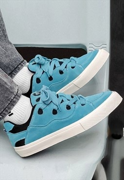 Classic suede sneakers double lace skater shoes in teal blue